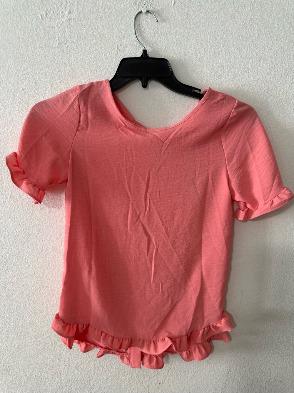 Lily Coral Pink Short Sleeve Ruffle Hem Top